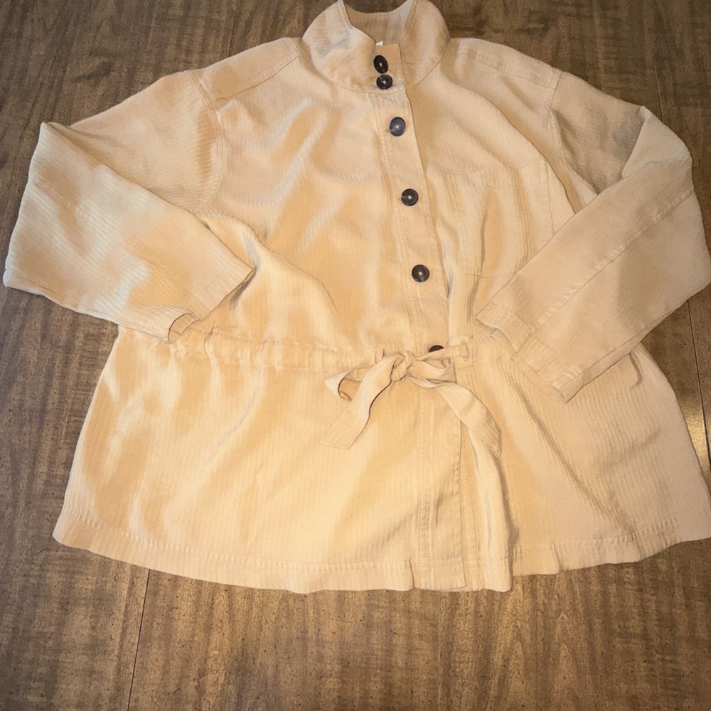 Ava & Viv Womens Jacket Tan Button Front‎ size 2X front pocket self tie belt